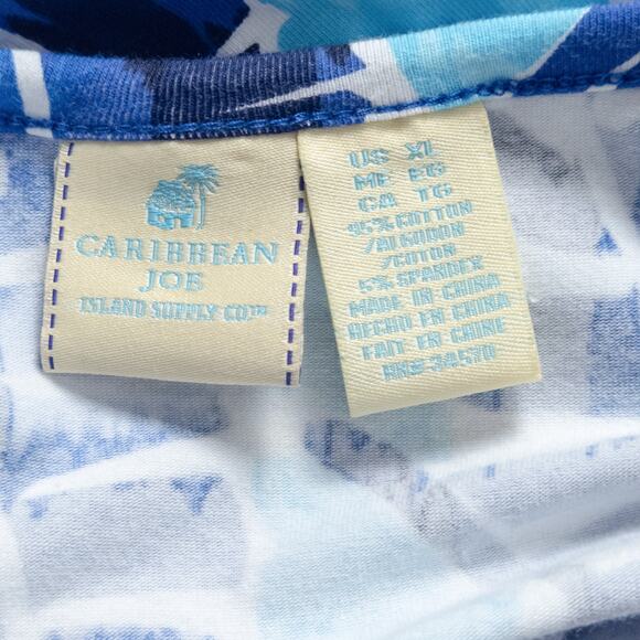 Caribbean Joe Top Colorful Bold Printed Blue Leafy XL Easy Breezy - Picture 7 of 8